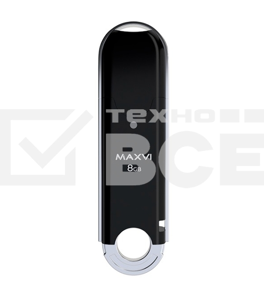 Флеш диск Maxvi P2 8GB USB 2.0 black, монолит с колпачком, ABS пластик