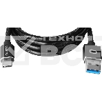 Кабель Qumo Type-С кабель, 1м, USB 3.0, 5В, 3А, 15Вт, металлическая оплетка, металлический коннектор, черный, фото 1