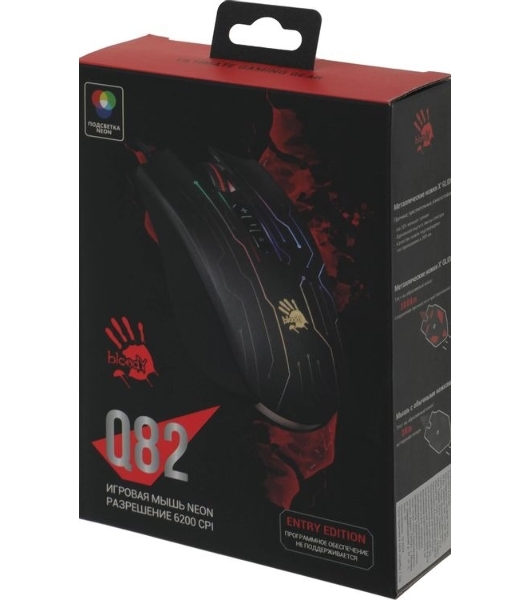Мышь проводная A4Tech Bloody Q82 черный, 3200 dpi, USB, кнопки - 8