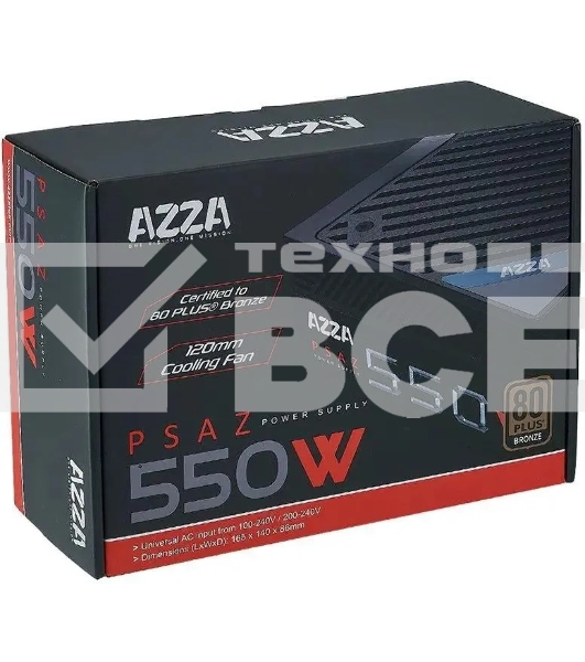 Блок питания Azza ATX 550W PSAZ-550W 80+ bronze (20+4pin) APFC 120mm fan 5xSATA RTL