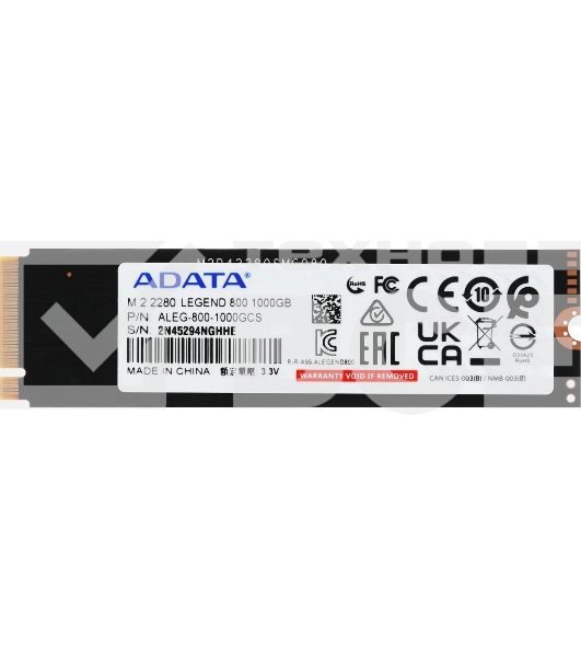 Накопитель SSD ADATA LEGEND 800, 1Tb, PCIe 4.0 x4, M.2 2280, NVMe, R/W 3500/2200, с радиатором