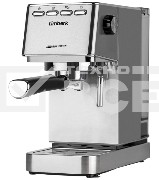 Кофеварка рожковая Timberk T-CM33040 серебристый, исп. кофе - молотый, 1.4 л, 1350 Вт, 20 Бар.