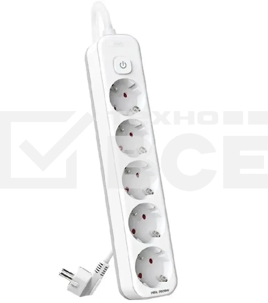 Сетевой фильтр Deli ET438 3 м, 5 розеток, белый (пакет ПЭ)