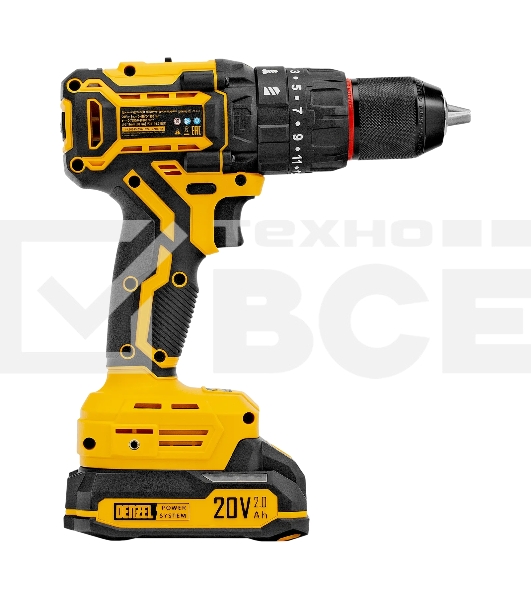Дрель-шуруповерт аккумуляторная ударная бесщет. Denzel CIDH-BL-20, Li-Ion, 20 В