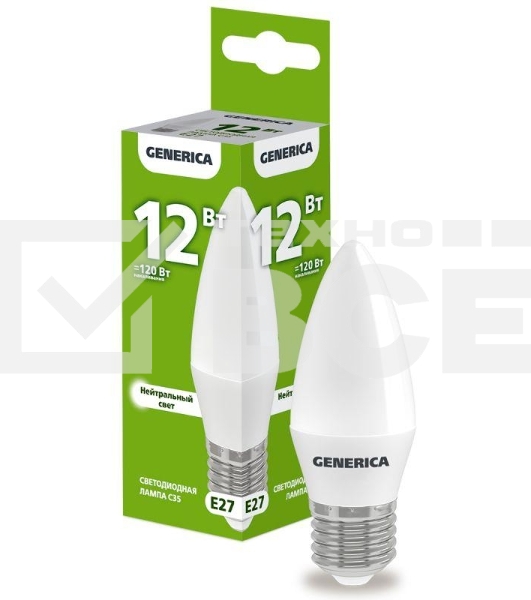 Лампа светодиодная GENERICA LL-C35-12-230-40-E27-G C35 12Вт свеча 4000К E27 230В