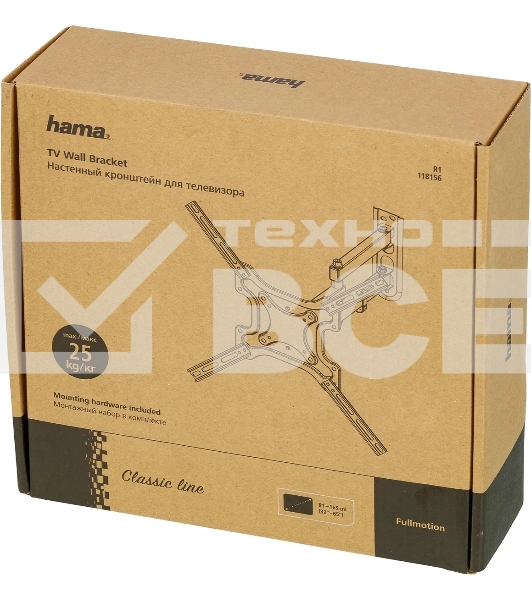 Кронштейн для телевизора Hama R1 118156 черный, 32'-65' макс. 25 кг, настенный, поворотно-выдвижной и наклонный