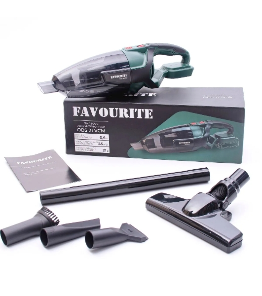 Пылесос автомобильный FAVOURITE OBS 21 VCM (Без АКБ и ЗУ) зелёный, 21 Вт, уборка сухая, пылесборник контейнер 0.6 л