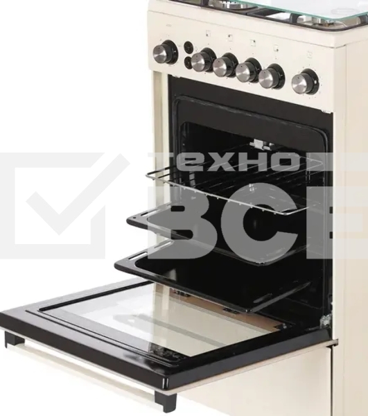 Плита газовая De Luxe 5040.40Г (кр) ЧР-013 бежевый, конфорок 4 шт, духовка 46 л, 50 см x 85 см x 50 см