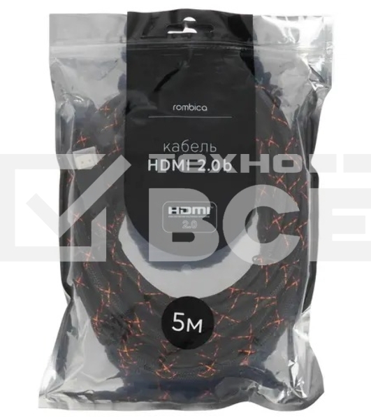 Кабель Rombica CB-ZX50B, HDMI - HDMI, 5м, черный
