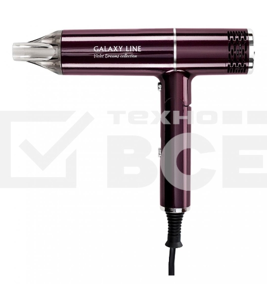 Фен для волос Galaxy Line GL 4355, violet dreams, 1600 Вт, 2 скорости потока воздуха, холодный обдув, защита мотора от перегрева, насадка-концентратор