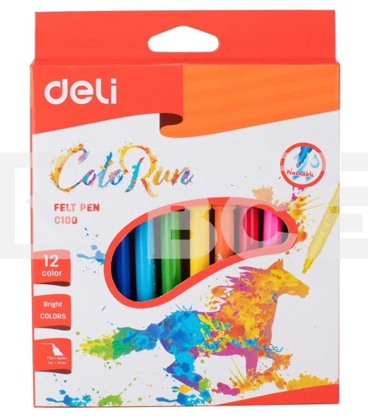 Фломастеры Deli EC10000 ColoRun Вентилируемый 12цв. коробка с европодвесом