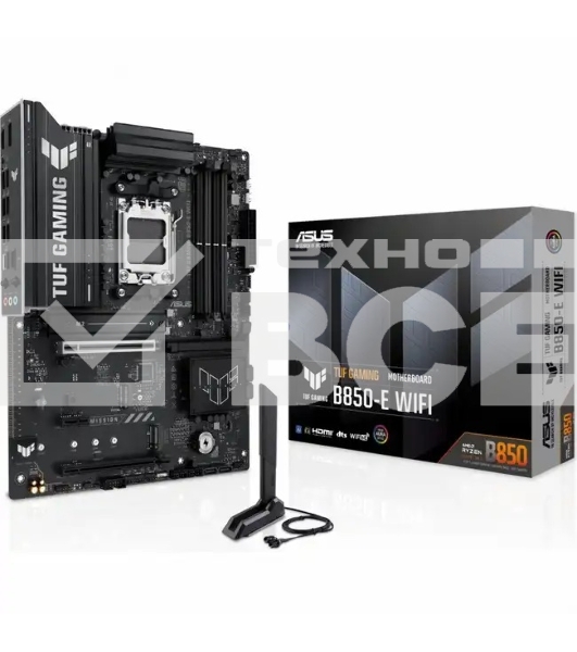 Материнская плата ASUS TUF Gaming B850-E WiFi, AM5, AMD B850, 4xDDR5, 4xSATA, 3xM.2, 1xPCIe 5.0 x16, 1xPCIe 4.0 x16, 1xPCIe x1, 1xDP, 1xHDMI, 2xUSB-C (1x10Gbps, 1x20Gbps), 3xUSB-A 5Gbps, 3xUSB-A 2.0, 1x2.5Gb LAN, Wi-Fi 6E, Bluetooth 5.3, 3x3.5 мм, 7.1, AT