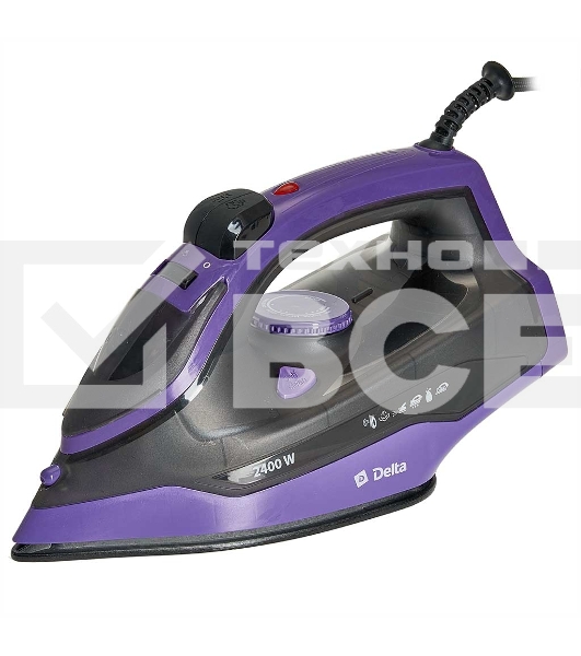 Утюг Delta DL-353 черный с фиолетовым, 2400 Вт, 28 г/мин, 135 г/мин, 350 мл