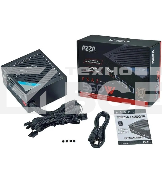 Блок питания Azza ATX 550W PSAZ-550W 80+ bronze (20+4pin) APFC 120mm fan 5xSATA RTL