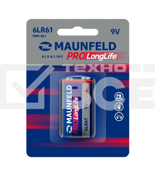 Батарейки Maunfeld PRO Long Life Alkaline 9V(6LR61) MB9-BL1, блистер 1 шт.