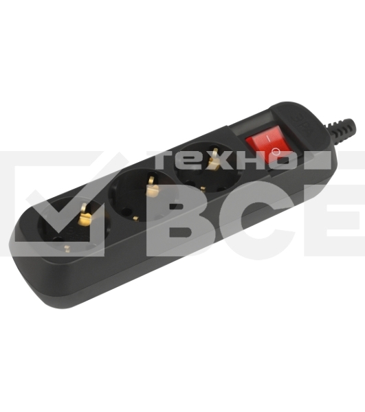 Колодка удлинителя ЭРА KX-3es-B 3 розетки с заземлением с выключателем черная