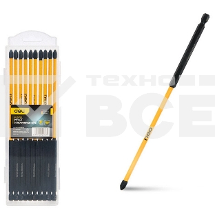 Набор торсионных бит для ударных шуруповертов 10шт Deli DL251200 PH2*200мм, сталь S2, пласт.кейс