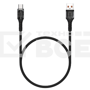 Дата-кабель Maxvi MCw-63T USB-Type-C 3А, прозрачный корпус, LED подсветка, 1м, черный