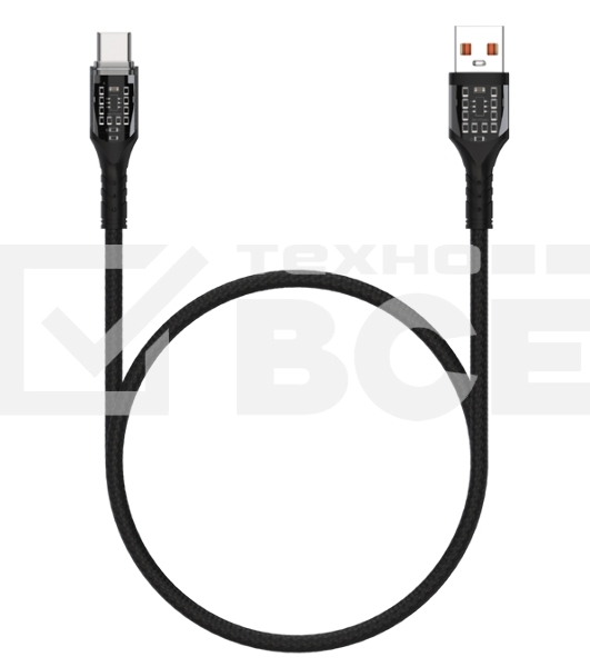 Дата-кабель Maxvi MCw-63T USB-Type-C 3А, прозрачный корпус, LED подсветка, 1м, черный