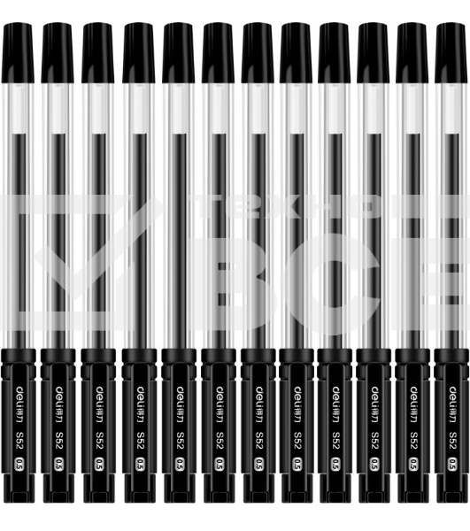 Набор ручек гелевых Deli 33205-BK прозрачный/черный, черные чернила, блистер (12шт), линия 0.5мм, резиновая манжета 12 ручек + 12 сменных стержней
