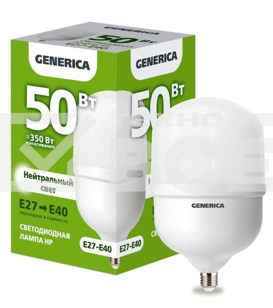 Лампа светодиодная GENERICA LL-HP-50-230-40-E27-E40-G HP 50Вт 4000К E27-E40 230В