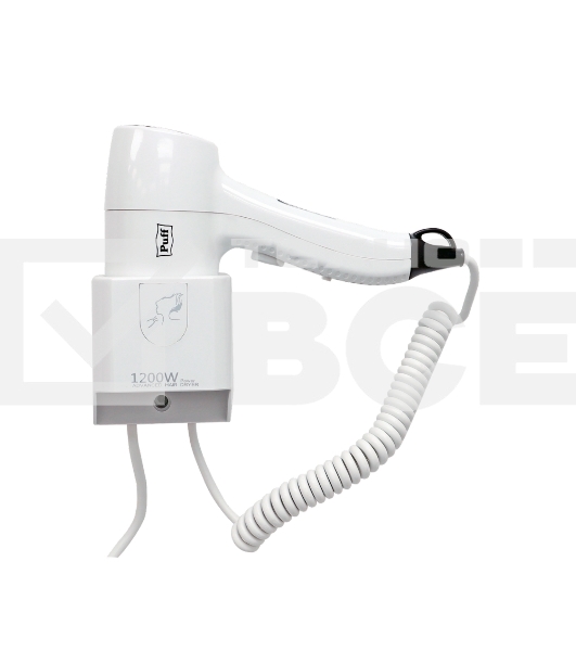 Фен для волос настенный Puff-1205, белый, 1,2 кВт