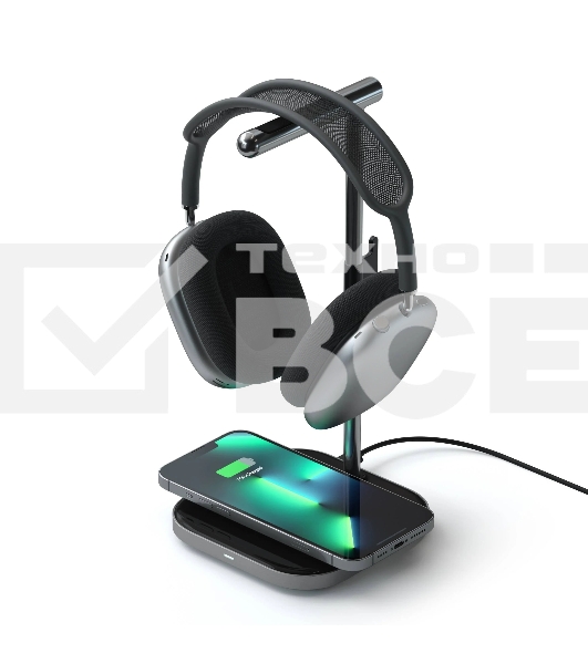 Подставка для наушников 2-в-1 с беспроводным зарядным устройством Satechi 2 in 1 Headphone Stand with Wireless Charger, Серый Космос