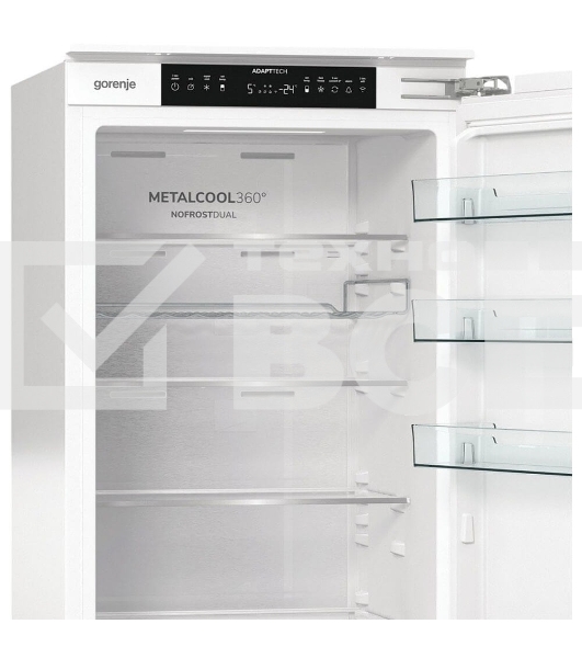 Встраиваемый холодильник Gorenje NRKI519E82WF, 193 см, электронное управление, цифровой дисплей, Wi-Fi, NoFrost Dual, Multiflow 360, контейнер CrispZone с контролем влажности, функция ConvertActive, AdaptTech, MultiAdjust, жесткое крепление, инверторный компрессор, уровень шума 35 дБ