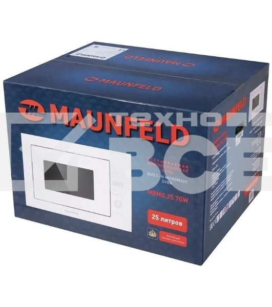 Микроволновая печь встраиваемая Maunfeld MBMO.25.7GW белый, 25 л, 900 Вт, переключатели - сенсор