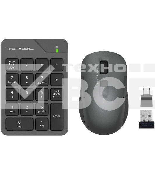 Числовой блок + мышь A4Tech Fstyler FG1600C Air клав:серый мышь:серый/черный USB беспроводная slim (FG1600C)