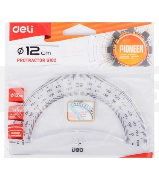 Транспортир Deli Pioneer EG10212 пластик дл.12см прозрачный градуировка УФ чернила европодвес