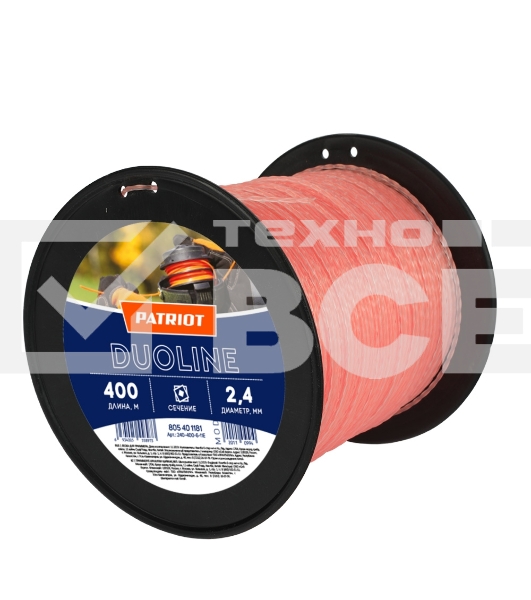 Леска Duoline D 2,4 мм L 400 м (скрученный квадрат, двухцветная, красная жила) 240-400-6