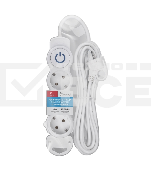Удлинитель Smartbuy (SBE-16-3-05m-ZS) 3 роз х 5,0 м - белый