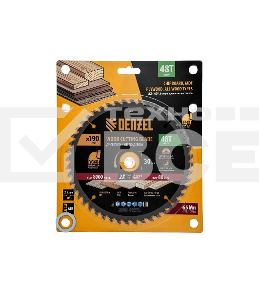 Пильный диск по дереву Denzel ф190 х 30 мм, 48 зубьев 733417