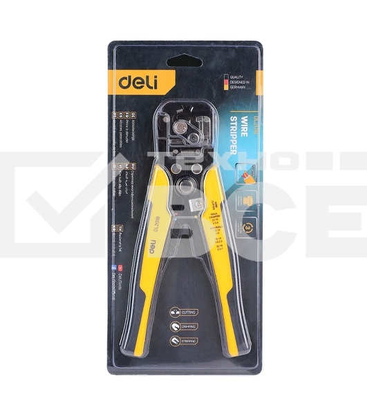 Инструмент многофункциональный для зачистки проводов (стриппер) 3-в-1 Deli DL2018 175мм, диапазон зачистки 0,6-2,6 мм, пружина с автоматическим возвратом