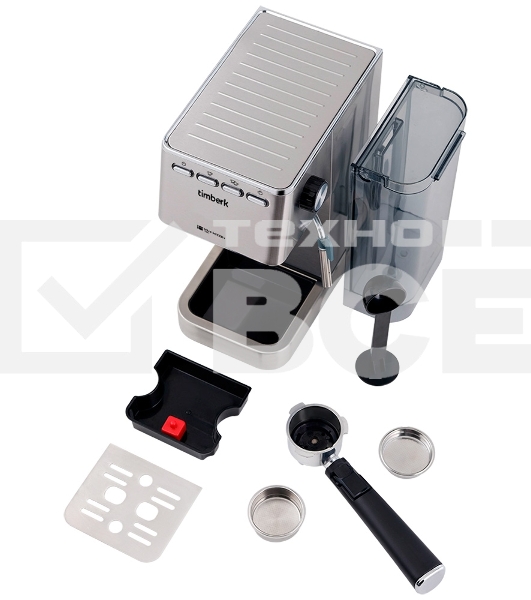 Кофеварка рожковая Timberk T-CM33040 серебристый, исп. кофе - молотый, 1.4 л, 1350 Вт, 20 Бар.