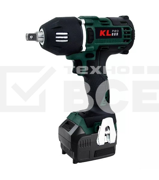 Профессиональный бесщеточный гайковерт аккумуляторный KLPRO KLSS18BH-80 (18В, Li-ion-2шт, 8.0А·ч, 400Нм, 2 скорости, подсветка,З/У,в кейсе)