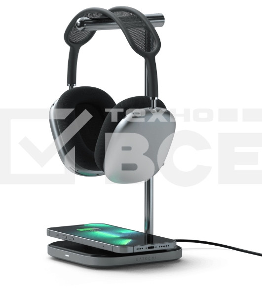 Подставка для наушников 2-в-1 с беспроводным зарядным устройством Satechi 2 in 1 Headphone Stand with Wireless Charger, Серый Космос