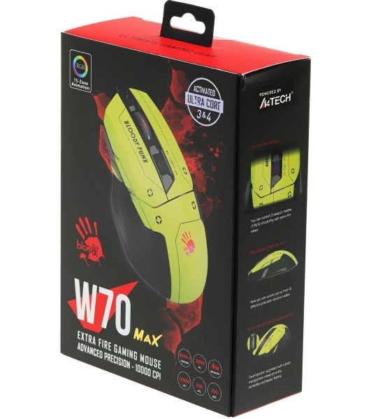 Мышь проводная A4Tech Bloody W70 Max желтый/черный, 10000 dpi, USB, кнопки - 9