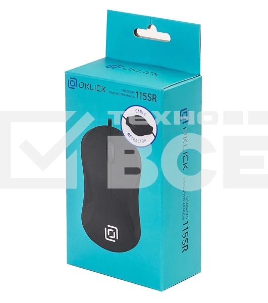 Мышь проводная Oklick 115SR черный, 1000 dpi, USB, кнопки - 3
