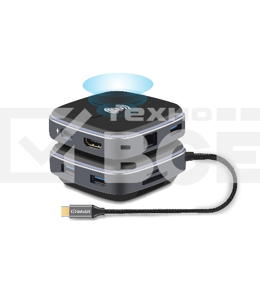 Распределитель Infobit iHub 901W 9 подключений через 1 кабель USB-С