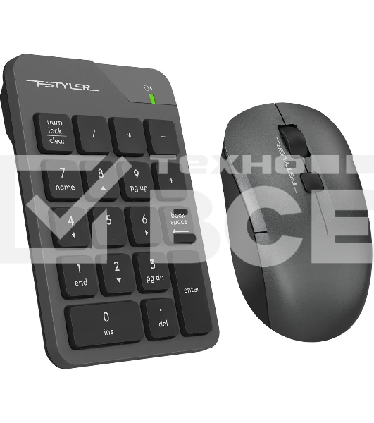 Числовой блок + мышь A4Tech Fstyler FG1600C Air клав:серый мышь:серый/черный USB беспроводная slim (FG1600C)