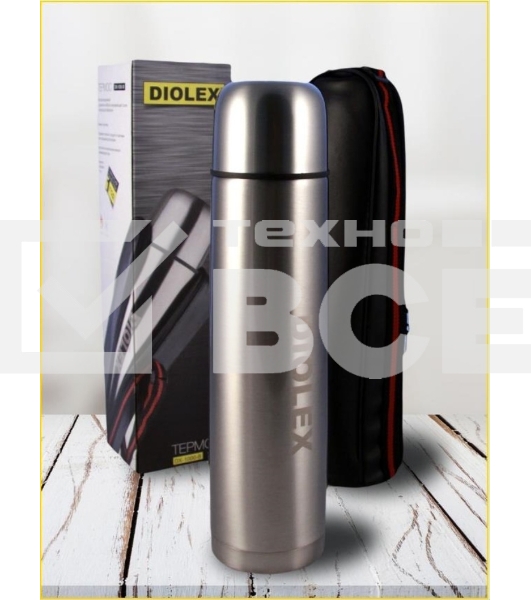 Термос Diolex DX-1000-B 1000 мл, с узкимгорлом, в чехле, нержавеющая сталь