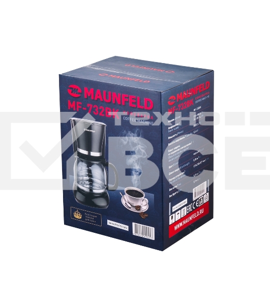 Кофеварка капельная Maunfeld MF-732BK чёрный, исп. кофе - молотый, 1,5 л, 1000 Вт