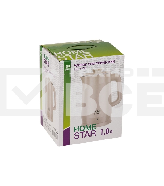 Чайник электрический Homestar HS-1006 1.8л бежевый, двойной корпус