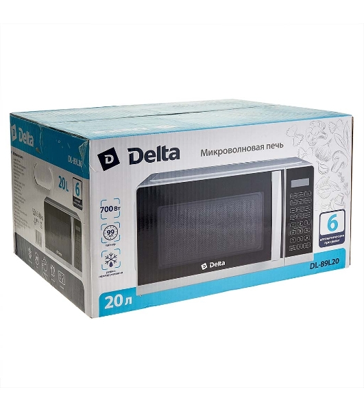 Микроволновая печь DELTA DL-89L20 белый, 20 л, 700 Вт, переключатели - мембранные кнопки