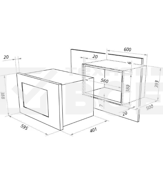 Микроволновая печь встраиваемая Maunfeld MBMO.25.7GW белый, 25 л, 900 Вт, переключатели - сенсор