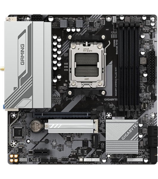 Материнская плата Gigabyte B650M GAMING PLUS WIFI, AM5, AMD B650, 4xDDR5, 4xSATA, 2xM.2, 1xPCIe 4.0 x16, 1xPCIe x1, 1xHDMI, 2xDP, 1x2.5Gb LAN, Wi-Fi 6E, Bluetooth 5.3, 1xUSB-C 5Gbps, 3xUSB-A 5Gbps, 2xUSB-A 2.0, 1xPS/2, 3x3.5 мм, 7.1, mATX