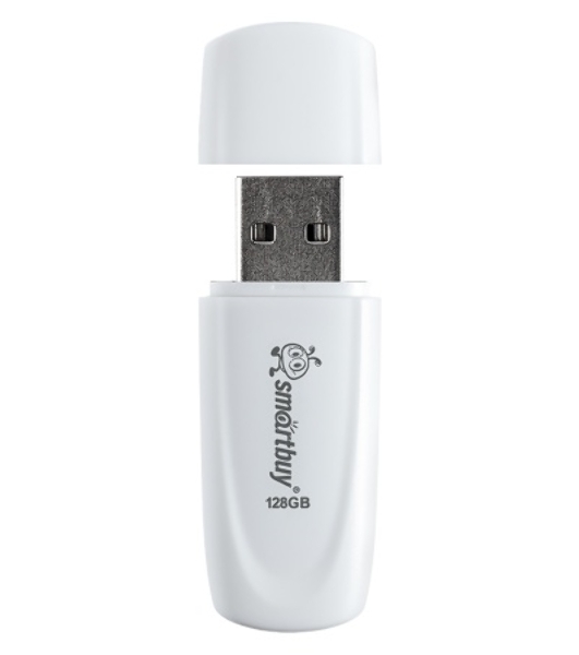 Флешка USB Smartbuy Scout White (SB128GB2SCW), 128GB, USB 2.0, R/W 20/10, белый