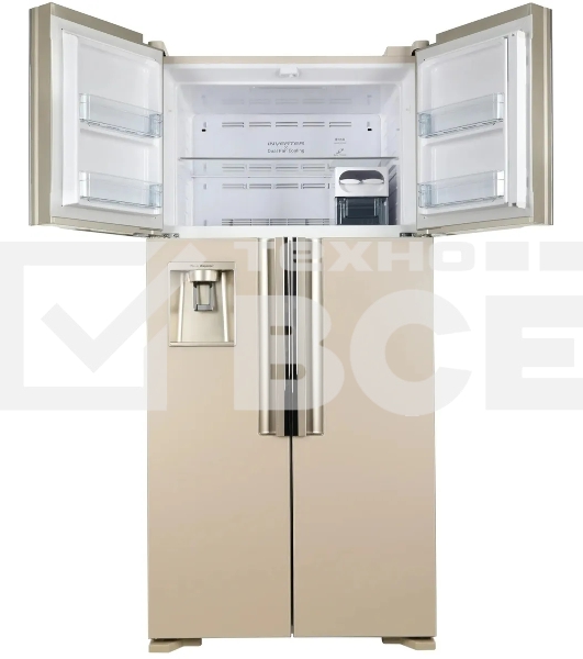 Холодильник Hitachi R-W660PUC7 GBE бежевый стекло двухкамерный инвертер 396/144л морозилка сверху, No Frost, Side by Side